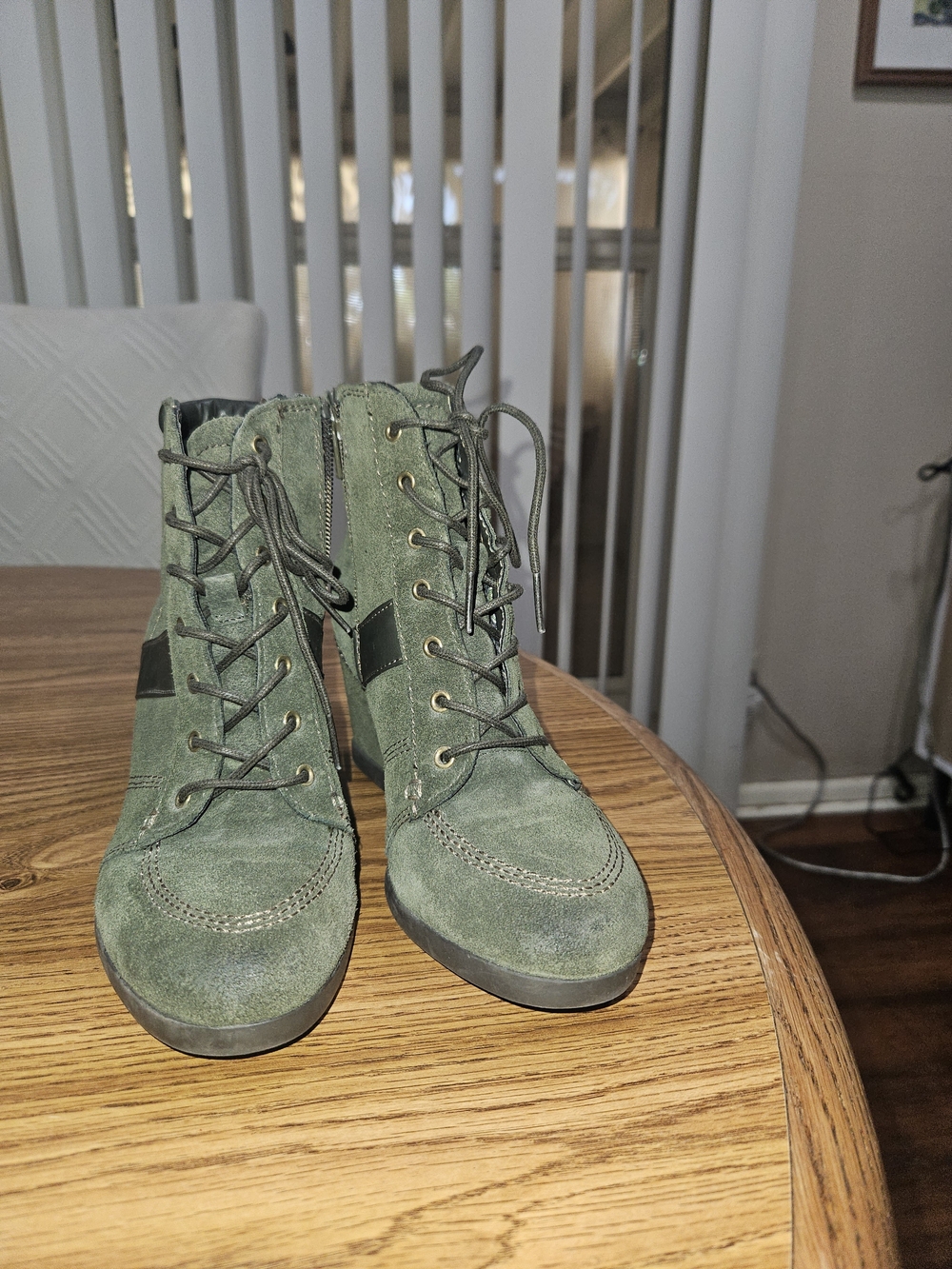 Naturalizer Green Suede Lace-Up Ankle Boots